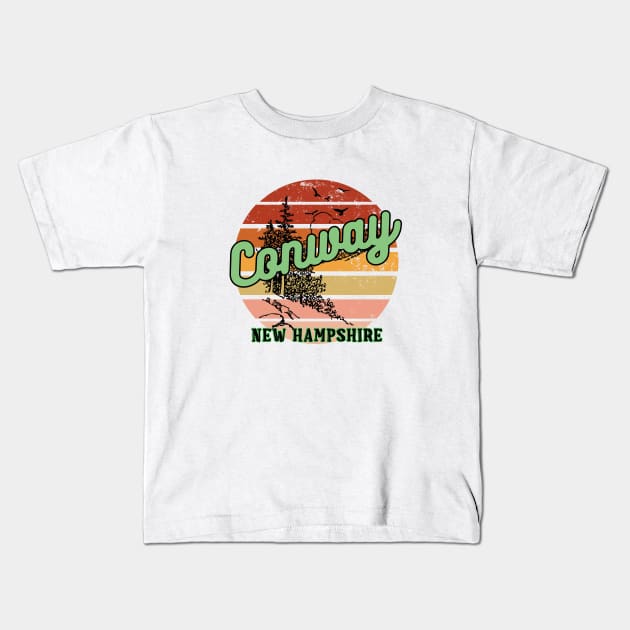 Conway New Hampshire Retro Vintage Sunset Kids T-Shirt by AdrianaHolmesArt